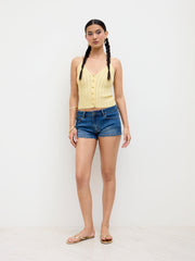 Knit V-neck Conch Metal Button Crop Cami Top