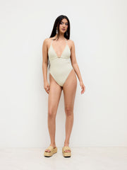 Texture Shaping Halter Neckline Beaded One Piece Swimsuit