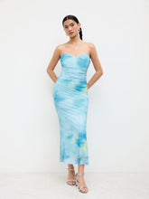Mesh Illusion Ruched Bandeau Maxi Dress
