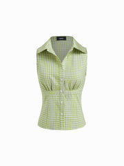 Peter Pan Collar Gingham Knotted Tank Top