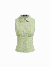 Peter Pan Collar Gingham Knotted Tank Top