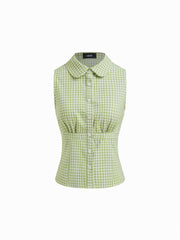 Peter Pan Collar Gingham Knotted Tank Top