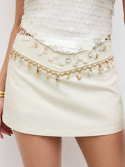 Linen-blend Low Rise Shell Detail Mini Skirt