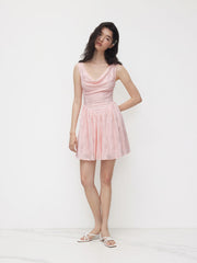Lace Cowl Neck Floral Ruffle Mini Dress