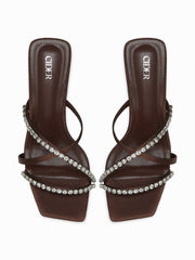 RHINESTONE DECOR STRAP HEELED SANDALS