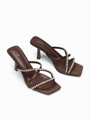 RHINESTONE DECOR STRAP HEELED SANDALS