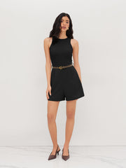 Round Neckline Pocket Romper With Belt