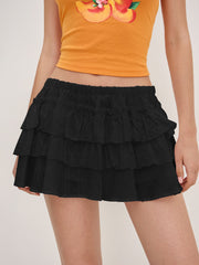 100% Cotton Mid Rise Broderie Anglaise Layered Mini Skirt