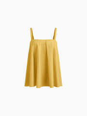 Linen-blend Pleated Cami Top & Mid Rise Elastic Waist Straight Leg Trousers Set