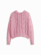 Cable Knit Hooded Geometric Hollow Out Long Sleeve Hoodie