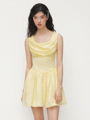 Cowl Neck Ruffle Lace Up Mini Dress