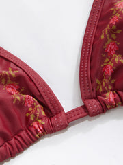 V-neck Floral Halter Bikini Set