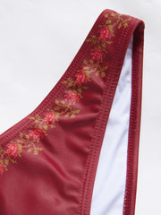 V-neck Floral Halter Bikini Set