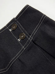 Cotton-blend Low Rise Pleated Button Front Mini Skort