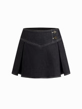 Cotton-blend Low Rise Pleated Button Front Mini Skort