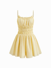 Cotton U-neckline Shirred Ruffle Romper