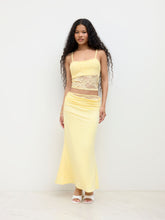 Lace Crop Cami Top & Mid Rise Ruched Mermaid Maxi Skirt Set