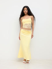 Lace Crop Cami Top & Mid Rise Ruched Mermaid Maxi Skirt Set