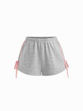 Cotton-blend Mid Rise Side Stripe Bowknot Loungewear Shorts