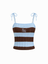 Knit Stripe Snail Embroidery Knotted Cami Top