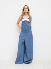 Denim Drawstring Buckle Up Jogger Wide Leg Jumpsuit