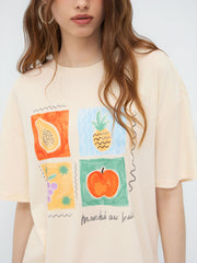 Cotton-blend Fruit Graphic Oversized Tee