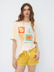 Cotton-blend Fruit Graphic Oversized Tee