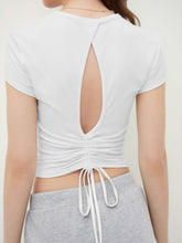 Round Neckline Drawstring Cut Out Tee