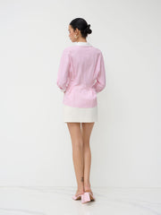 100% Cotton Polo Stripe Pleated Cinched Waist Shirt