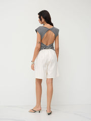 Boat Neck Stripe Twist Backless Top
