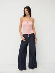 Square Neck Lace Knotted Beaded Cami Top