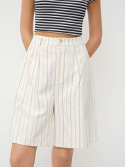 Cotton Mid Rise Stripe Pocket Shorts