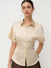 Satin Polo Button Up Cinched Waist Shirt