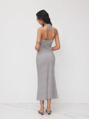 Halter Neckline Stripe Knotted Cami Top & Mid Rise Mermaid Skirt Set