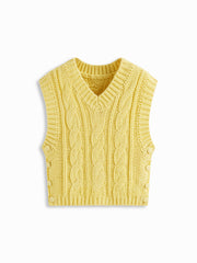 Cable Knit V-neck Side Button Vest