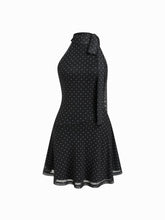 Halter Neckline Polka Dot Ruched Ruffle Mini Dress