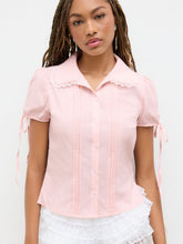 Cotten-blend Peter Pan Collar Knotted Short Sleeve Shirt