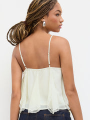 Chiffon V-neck Contrasting Lace Ruffle Cami Top