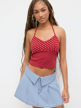 Cotton-blend Halter Neckline Polka Dot Patched Crop Top