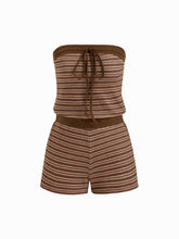 Cotton-blend Stripe Knotted Contrasting Binding Bandeau Romper
