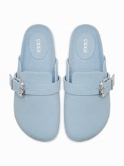 BUCKLE FAUX SUEDE MULE FLATS