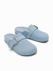 BUCKLE FAUX SUEDE MULE FLATS