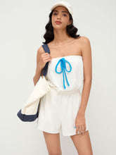 Terry Feeling Salty Embroidery Drawstring Knotted Bandeau Romper