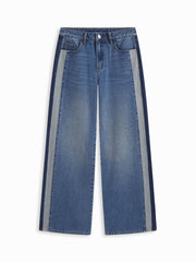 Denim Mid Rise Patched Straight Leg Jeans