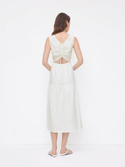 Cotton Round Neckline Drawstring Cut Out Midi Dress