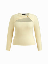 Asymmetrical Neck Cut Out Twist Long Sleeve Top Curve & Plus