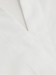 Linen-blend Collar Long Sleeve Wrap Beaded Asymmetrical Hem Blouse