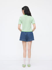 Knit Round Neckline Geometric Hollow Out Top