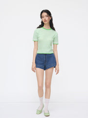 Knit Round Neckline Geometric Hollow Out Top