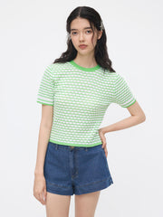 Knit Round Neckline Geometric Hollow Out Top